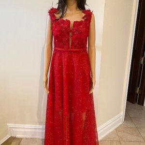 Christmas dress, Maxi Corset Dress, RED Wedding Dress, Tulle Party Dress,